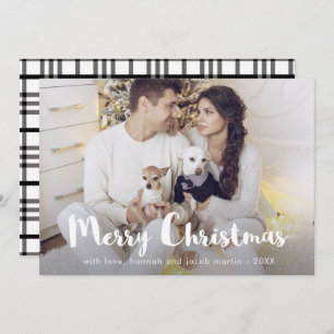 Cartão De Festividades Xadrez de Chic Rustic com Foto Feliz Natal