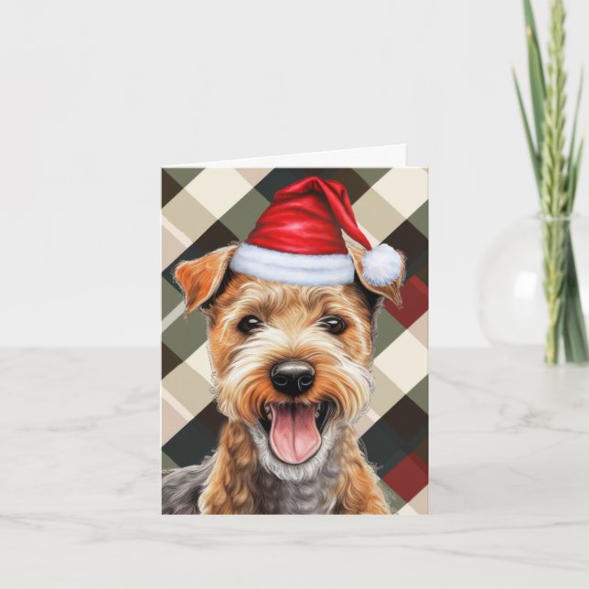 Cartão De Festividades Xadrez de Férias de Natal Lakeland Terrier (Frente)