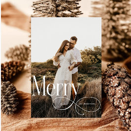 Cartão De Festividades Xadrez de Foto da Família Moderno Feliz Natal Tart