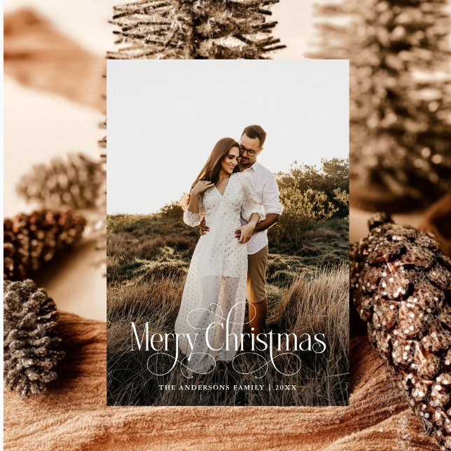 Cartão De Festividades Xadrez de Foto da Família Moderno Feliz Natal Tart (Criador carregado)