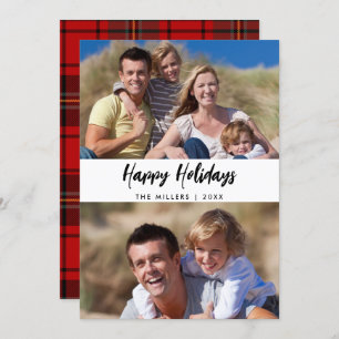 Cartão De Festividades Xadrez de Fotografias da Família Natal Dois