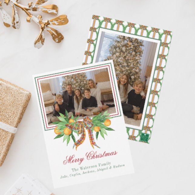 Cartão De Festividades Xadrez de Laranjas Aquarelas Arco Garland Foto (Criador carregado)