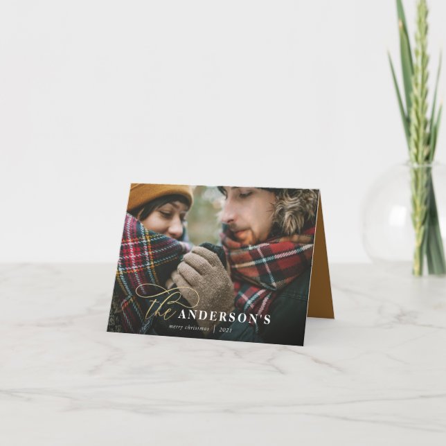 Cartão De Festividades xadrez de mostarda com guisado Dourado, 1 foto de  (Frente)