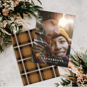 Cartão De Festividades xadrez de mostarda com guisado Dourado, 1 foto de