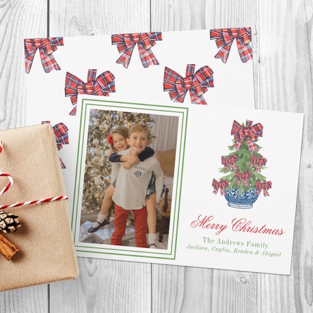Cartão De Festividades Xadrez de Natal Chinoiserie Topiary Tree Foto (Criador carregado)