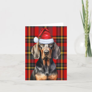 Cartão De Festividades Xadrez de Natal de Cão Negro Tan Coonhound