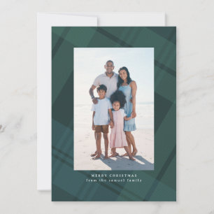 Cartão De Festividades Xadrez de Natal verde clássico simples duas fotos