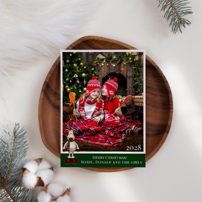 Cartão De Festividades Xadrez de Rena Adicione sua Foto Natal Simple (Criador carregado)