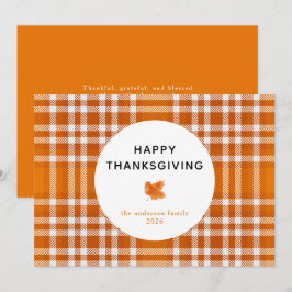 Cartão De Festividades Xadrez de Tartan | Feliz Dia de Ação de Graças Fol