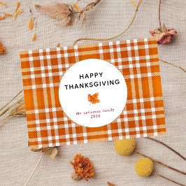 Cartão De Festividades Xadrez de Tartan | Feliz Dia de Ação de Graças Fol