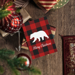 Cartão De Festividades Xadrez e Urso de Buffalo Vermelho | Presente de no