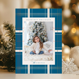Cartão De Festividades Xadrez Elevada Cozy Floresta de Turquesa Azul