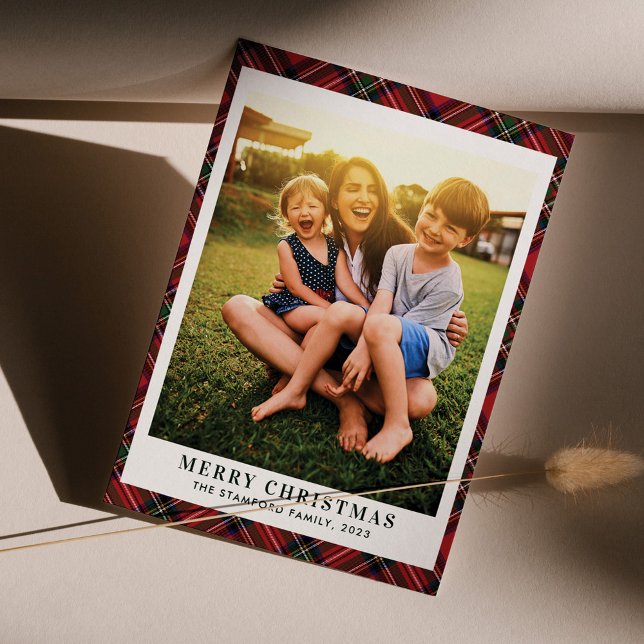 Cartão De Festividades Xadrez Feliz Foto de Natal Clan Stewart Tartan (Tartan Christmas Family Photo Greetings Card)