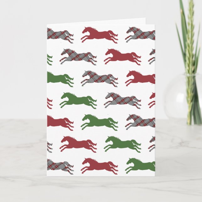 Cartão De Festividades Xadrez Festiva Horse Patterno Saudação de Natal (Frente)