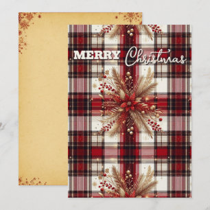 Cartão De Festividades Xadrez Festivo Vermelho, Branco e Dourado Elegante