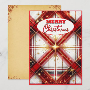 Cartão De Festividades Xadrez Festivo Vermelho e Dourado Elegante