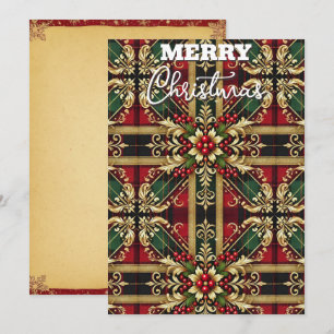 Cartão De Festividades Xadrez Festivo Vermelho Verde Dourado Elegante