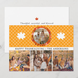 Cartão De Festividades Xadrez Laranja 4 Foto Feliz Dia de Ação de Graças