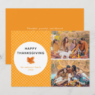 Cartão De Festividades Xadrez laranja Feliz Dia de Ação de Graças Autum