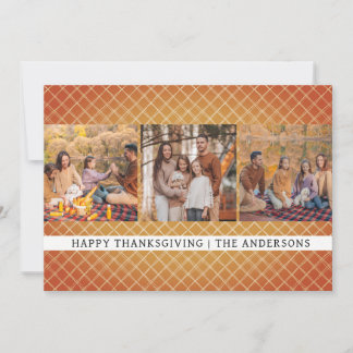 Cartão De Festividades Xadrez Laranja Simples Feliz Dia de Ação de Graças