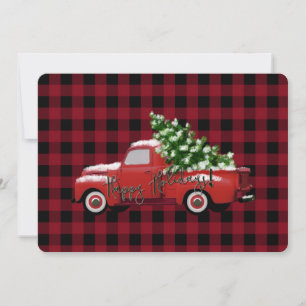Cartão De Festividades Xadrez Lumberjack Vermelho Preto   Caminhão Vermel