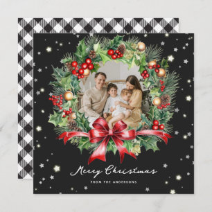 Cartão De Festividades Xadrez Negra Branca Estrelas Foto Natal