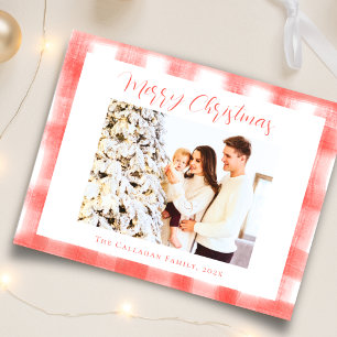 Cartão De Festividades Xadrez Red Gingham Watercolor Foto de Natal