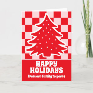 Cartão De Festividades Xadrez Red Tartan da Árvore de Natal Vermelha