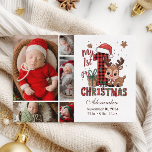 Cartão De Festividades Xadrez Reindeer 5 Foto Primeiro Natal