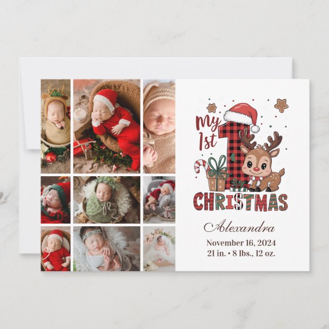 Cartão De Festividades Xadrez Reindeer 9 Foto Primeiro Natal (Frente)
