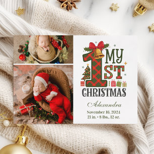 Cartão De Festividades Xadrez Rústico 2 Foto Primeiro Natal