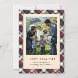Cartão De Festividades Xadrez Tartã Verde Vermelho Foto Personalizada das