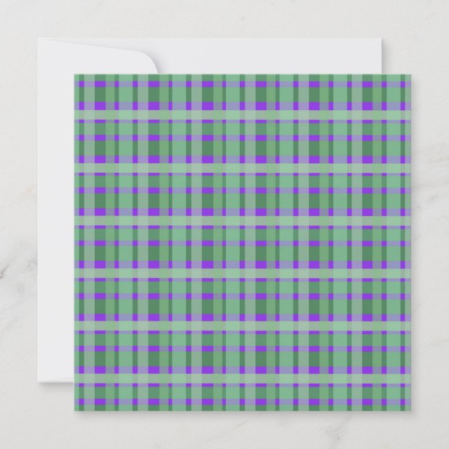 Cartão De Festividades Xadrez Tartan Verde Listras em Roxo (Frente)