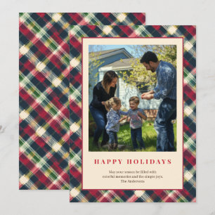 Cartão De Festividades Xadrez Tartan Verde Vermelho Foto Personalizada de