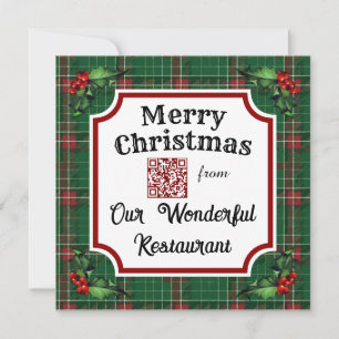 Cartão De Festividades Xadrez Verde do Restaurante de Código QR Personali