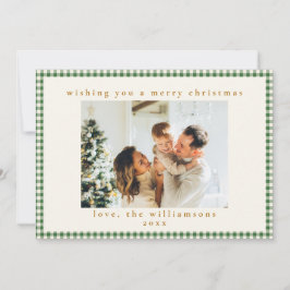 Cartão De Festividades Xadrez Verde Gingham Carta Fotográfica Personaliza