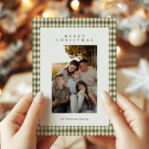 Cartão De Festividades Xadrez Verde Russo 1 Foto Feliz Natal