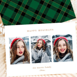 Cartão De Festividades Xadrez Verde rustica Faux Dourado Três Fotografias