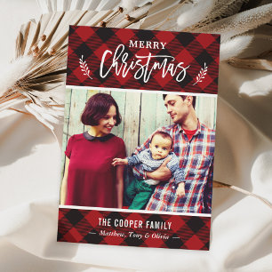 Cartão De Festividades Xadrez Vermelha Clássica de Buffalo Feliz Foto de