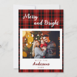 Cartão De Festividades Xadrez vermelha de fotos da família personalizada