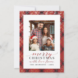 Cartão De Festividades Xadrez Vermelha e Dourada | Feliz Natal