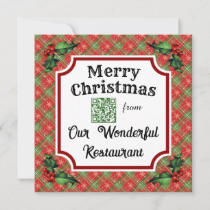 Cartão De Festividades Xadrez Vermelha Natal do Restaurante de Código QR 