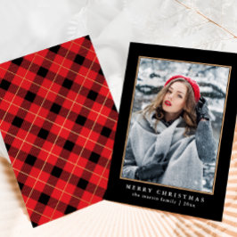 Cartão De Festividades Xadrez Vermelha Russa com Faux Dourado Natal