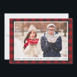 Cartão De Festividades Xadrez Vermelha Russa Foto do Casal de Natal Feliz<br><div class="desc">Cartão de Férias de Natal Feliz,  Foto do Casal de Xadrez Red Buffalo</div>