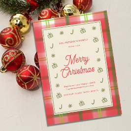 Cartão De Festividades Xadrez Vermelha russa Natal Feliz Natal