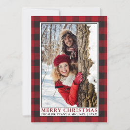 Cartão De Festividades Xadrez Vermelho Buffalo Casal Frame Foto Natal