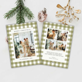Cartão De Festividades Xmas Clássico de Gingham Xadrez Oliva 5 Fotos