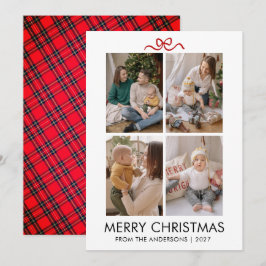 Cartão De Festividades Xmas Clássico Vermelho Tartan Xadrez Múltipla Foto