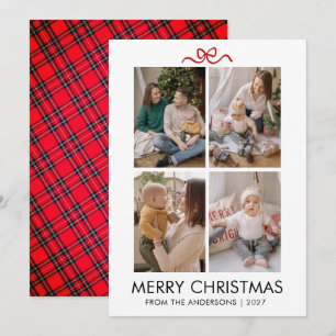 Cartão De Festividades Xmas Clássico Vermelho Tartan Xadrez Múltipla Foto