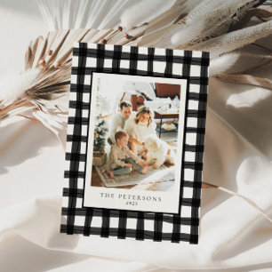 Cartão De Festividades Xmas de Fotografias da Família Retro-Xadrez Preta 
